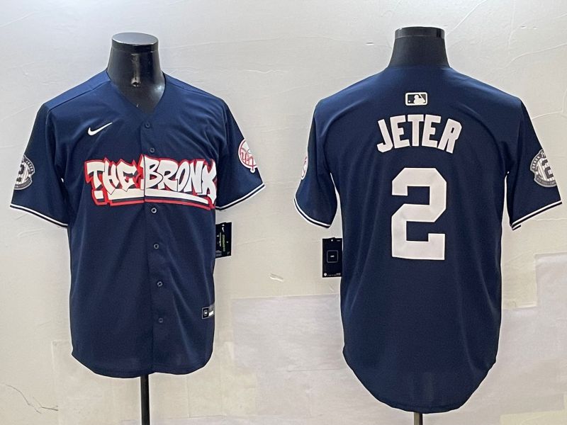 Men New York Yankees #2 Jeter Drak Blue four generations Joint Name 2025 Nike MLB Jersey style 1